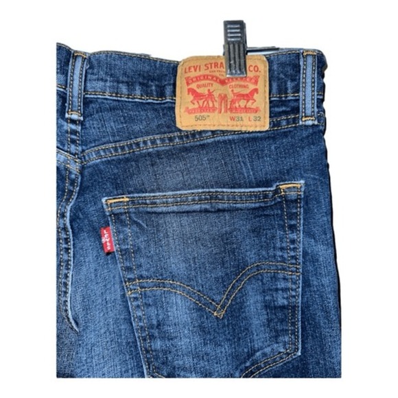 Levis Mens 505 Straight Dark Wash Jeans, 31x32 - Picture 3 of 6